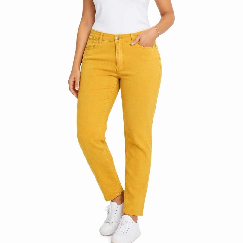 Mustard Yellow Stretch Jeans Women Size 20 XXL High Rise Slim Straight NWOT